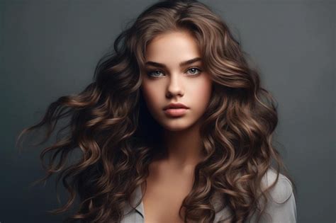 Premium AI Image Beautiful Model Girl With Long Wavy And Shiny Hair Brunette Woman With Curly