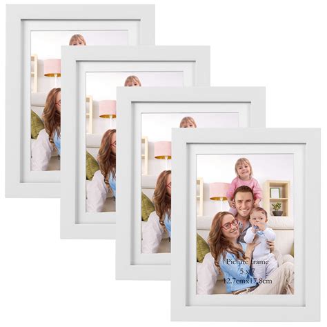 5x7 Picture Frame Set of 4, White Photo Frames 5 by 7 with Mat for ...