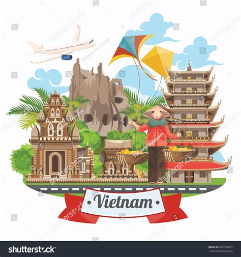 Travel Vietnam Set Traditional Vietnamese Cultural Stock Vector