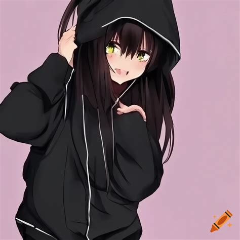 Cute Anime Girl With Long Hair In Crop Top Hoodie On Craiyon