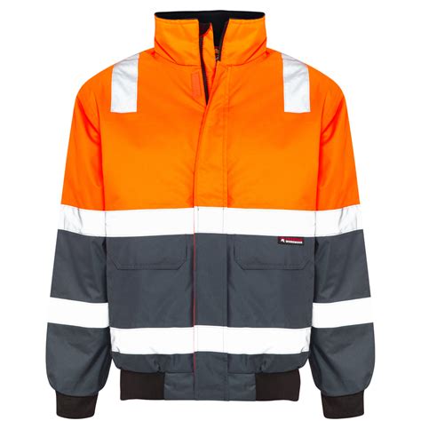 Hi Vis Waterproof Reflective Bomber Jacket - Orange/Navy