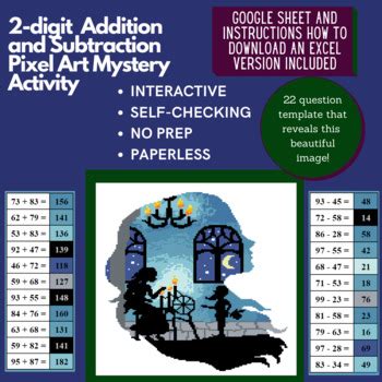 Mystery Digital Pixel Art NO PREP Silhouette 2 Digit Addition And