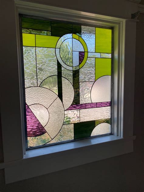 Super Nice Colored Geometric Stained Glass Window Installed