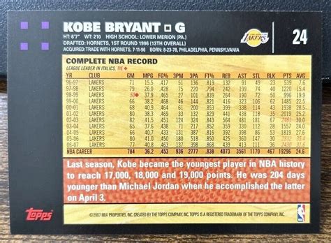 Kobe Bryant 2007 08 Topps Black Boarder 50th Anniversary 24 NBA HOF