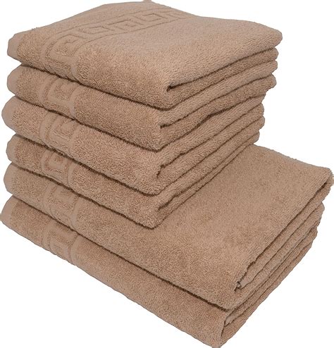 Camel Brown 2 Large Bath 4 Large Hand Towels Set 100 Natural Cotton