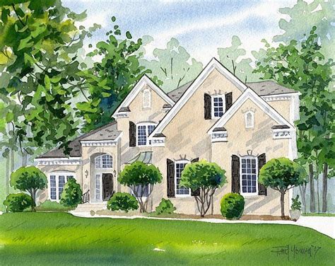 Custom X Watercolor Home House Portrait Painting Art Commission Free