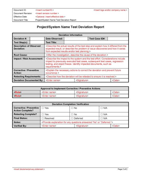 Hart Complaince Test Deviation Report Within Deviation Report Template