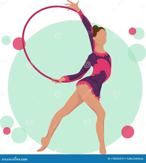 Young Girl Rhythmic Gymnastics With Hoops Vector Illustration Training