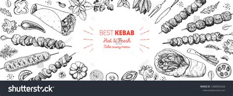 Doner Kebab Cooking Ingredients Kebab Sketch Stock Vector Royalty Free