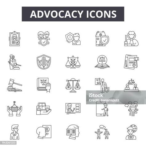 Advocacy Line Icons Signs Set Vector Advocacy Outline Concept