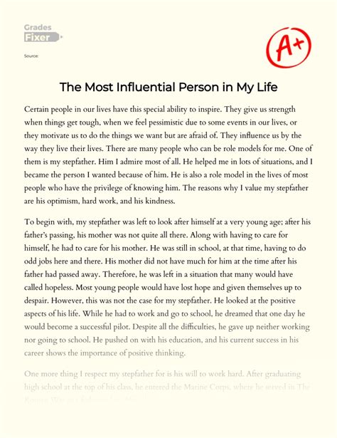 Who Is The Most Influential Person In Your Life Essay Example