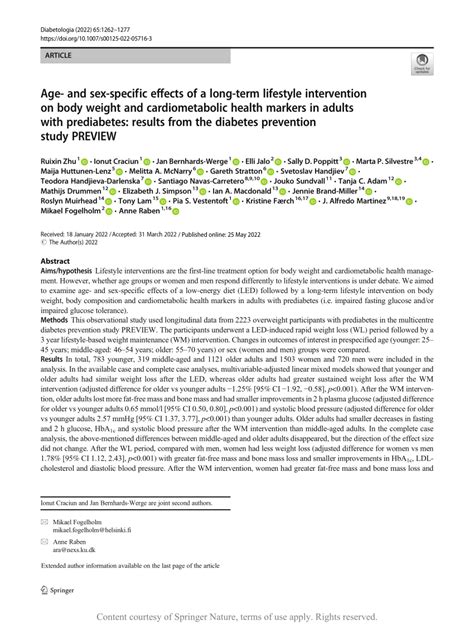 Pdf Age And Sex Specific Effects Of A Long Term Lifestyle Intervention On Body Weight And