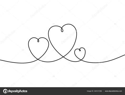 Dibujo Continuo De Tres Corazones Vector En Blanco Y Negro Minimalista