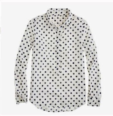 J Crew Sz Xs Jacquard Polka Dot Popover Black White Blouse Shirt