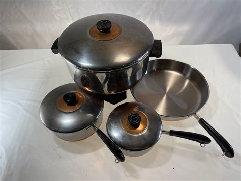 Vintage 1801 Revere Ware Copper Bottom Cookware 8 Piece Set Etsy