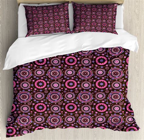 Floral Queen Size Duvet Cover Set Hippie Style Flourishing Flowers