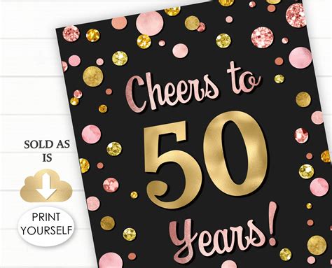 Rose Gold 50th Birthday Sign Cheers To 50 Years Woman Etsy