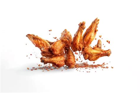 Premium Ai Image Tasty Falling Fried Spicy Chicken Wings Isolated On