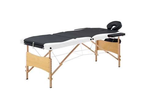 Vidaxl Table De Massage Pliable 3 Zones Bois Noir Et Blanc 110212