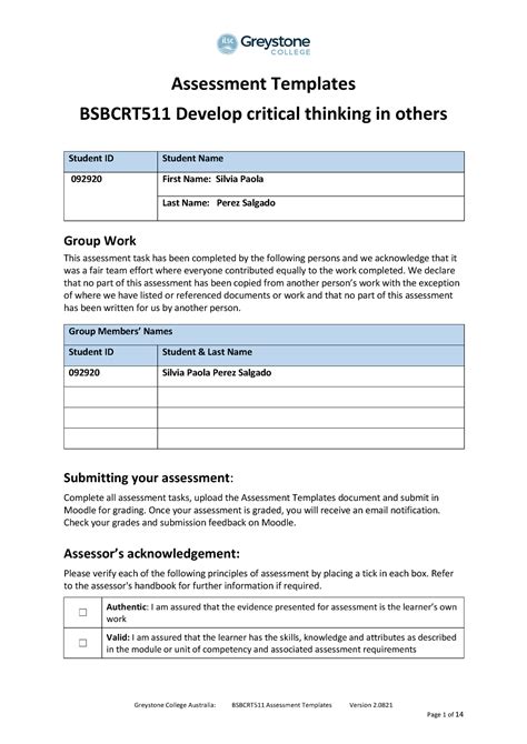 Bsbcrt Assessment Templates V F Greystone College Australia