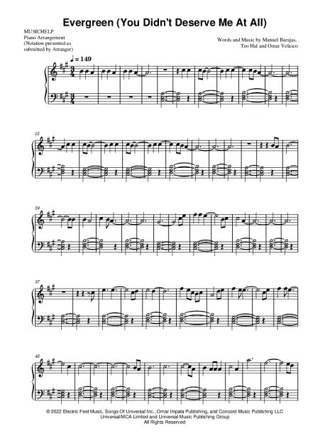 Musichelp Evergreen You Didnt Deserve Me At All Sheet Music Piano