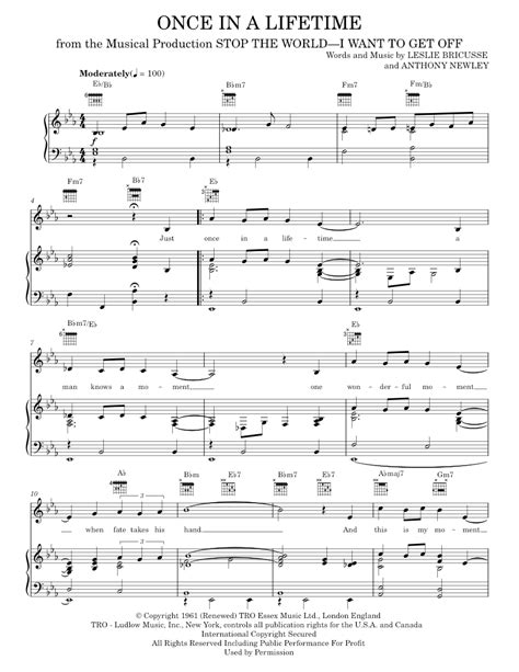 Play Official Version Of Once In A Lifetime Sheet Music By Leslie Bricusse For Piano Vocals