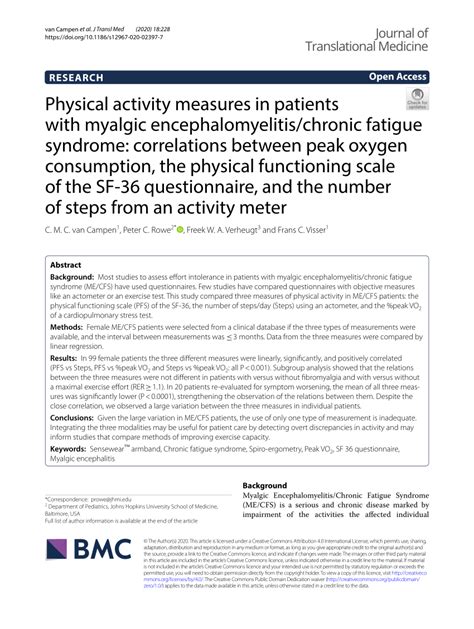 Pdf Physical Activity Measures In Patients With Myalgic Encephalomyelitis Chronic Fatigue