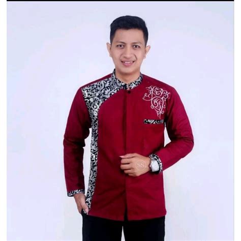 Jual Baju Koko Lengan Panjang Kombinasi Batik Shopee Indonesia