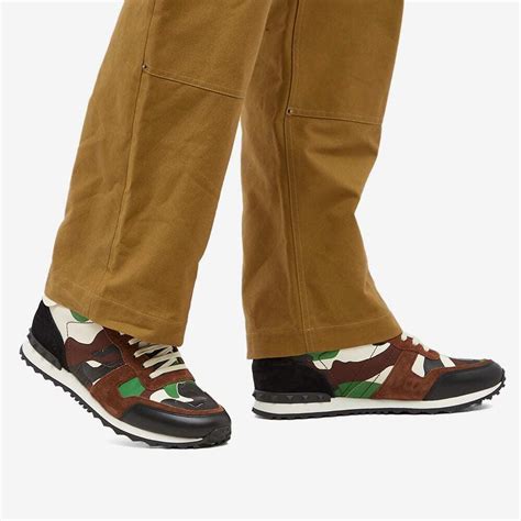 Valentino Mens Rockrunner Sneakers In Ultra Greenlight Brownivory