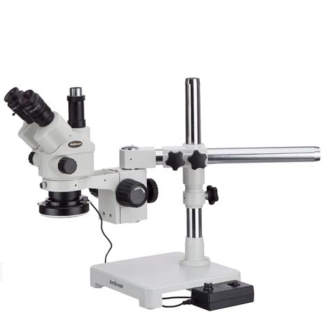 AmScope 3 5X 180X Trinocular Fiber Optic Boom Stereo Microscope And