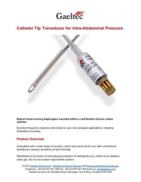 Catheter Tip Transducer For Intra Abdominal Pressure