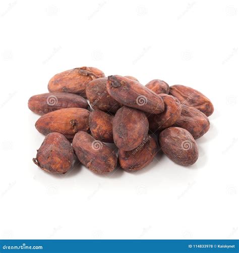 Cocoa Fruit Raw Cacao Beans Isolated On A White Background Stock Photo