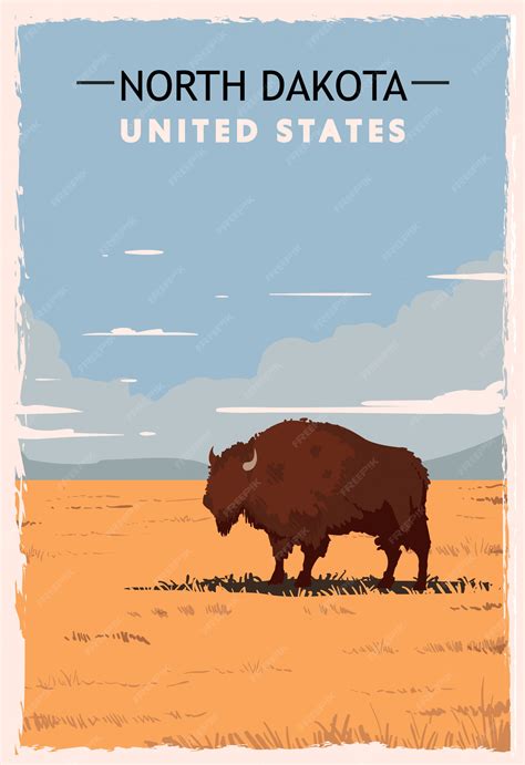 Premium Vector | North dakota retro poster. usa north-dakota travel