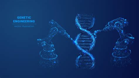 Premium Vector | 3d robotic arm and tool modifying DNA helix Abstract low poly DNA molecules and ...