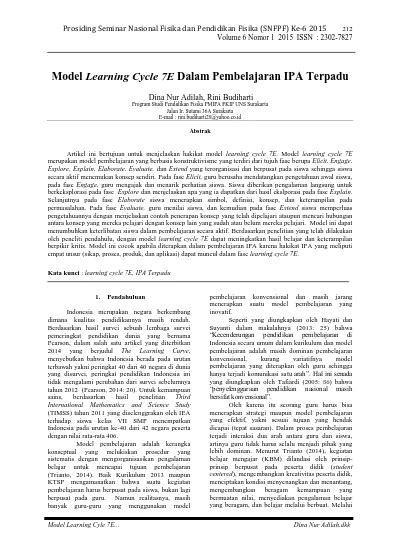 Model Learning Cycle 7e Dalam Pembelajaran Ipa Terpadu