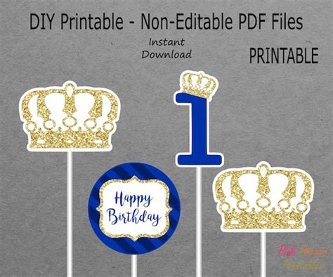 Printable Centerpieces Prince Crown Boy 1st Birthday Etsy