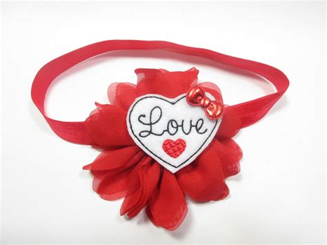 Valentine Headband Love Headband Red Flower Headband Heart Etsy