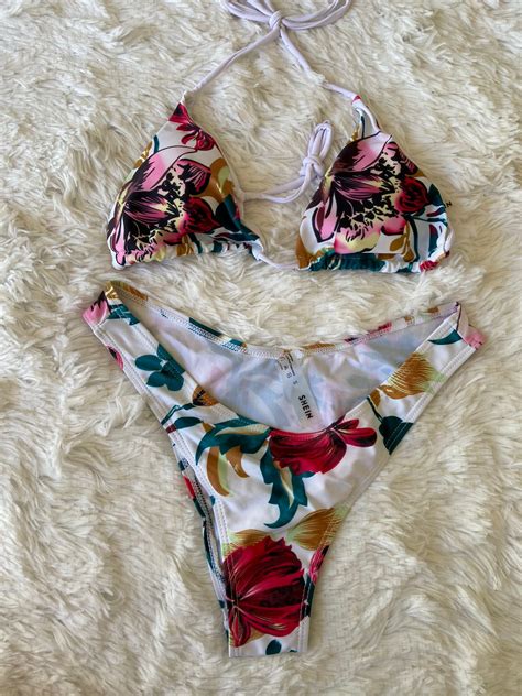 Bikini Malla Triangulo Blanca Flores Rojas Saldos Vip Tienda Virtual