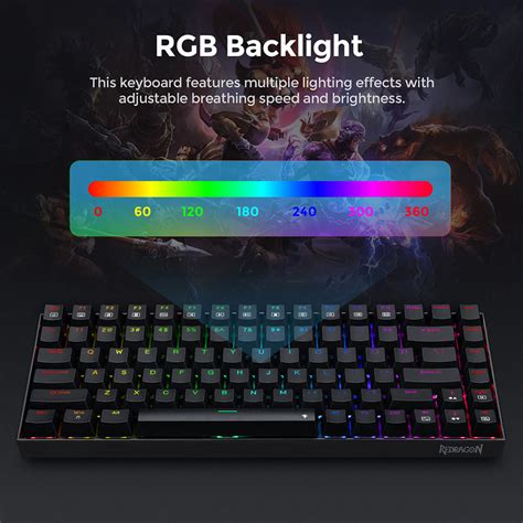 New Redragon K629-RGB Phantom RGB Backlight Mechanical Gaming keyboard 84 keys Red Switch ...