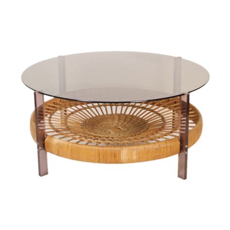 Smoked Glass Rattan Coffee Table 1970s 140275