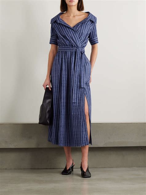 Altuzarra Lydia Belted Off The Shoulder Striped Cotton Blend Poplin