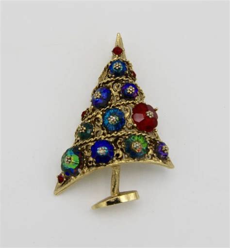 Margarita Rivoli Rhinestone Christmas Tree Pin Unsigned Weiss Etsy