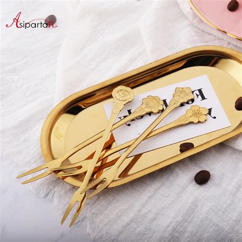 Buy Asipartan Stainless Steel Fruit Fork Gold Flower