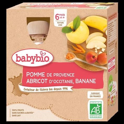 Babybio Gourde Pomme Abricot Banane Bio 4x90g Dès 6 mois