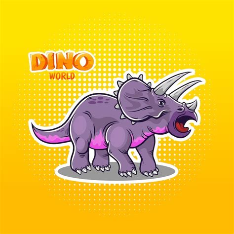 Ilustração colorida dos desenhos animados do dinossauro triceratops