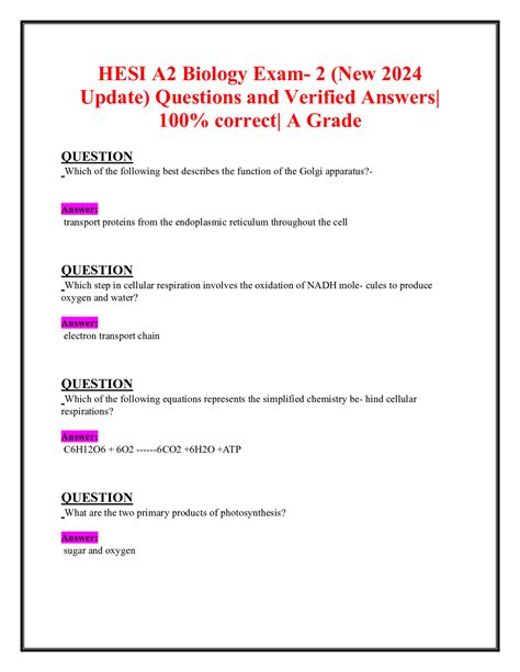 Hesi A2 Biology Versions 1 And 2 Exams New 2024 Updates Bundled Together