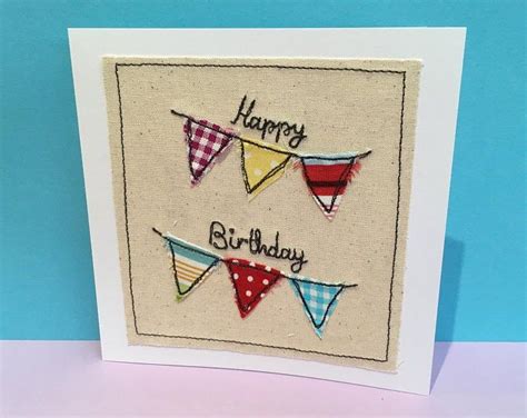 Birthday Card Machine Embroidered Birthday Presents Etsy Fabric