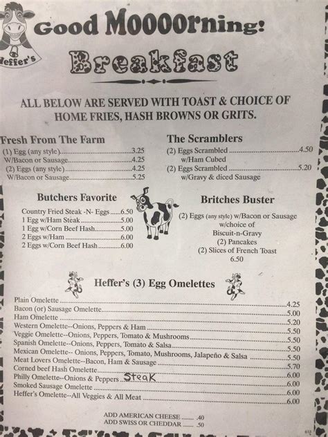 Menu at Heffer's Kountry Cafe, Ormond Beach, 603 S Yonge St