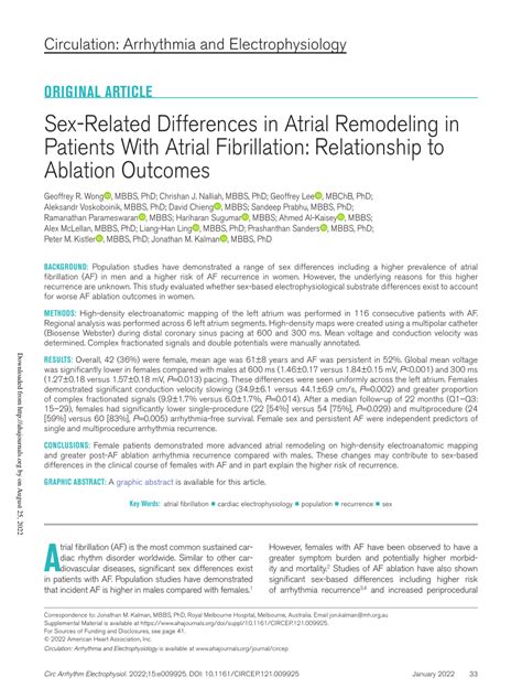 Pdf Sex Related Differences In Atrial Remodeling In Patients With