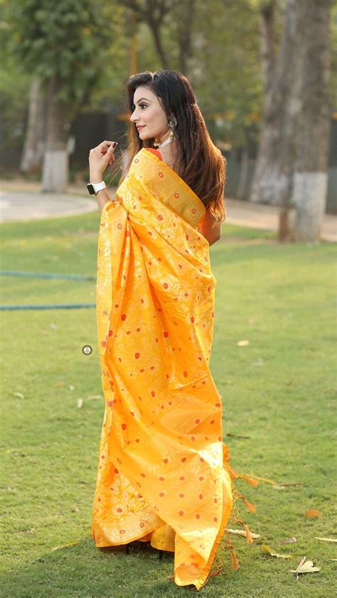 Yellow Color Banarasi Silk With Weaving Design Saree Collection